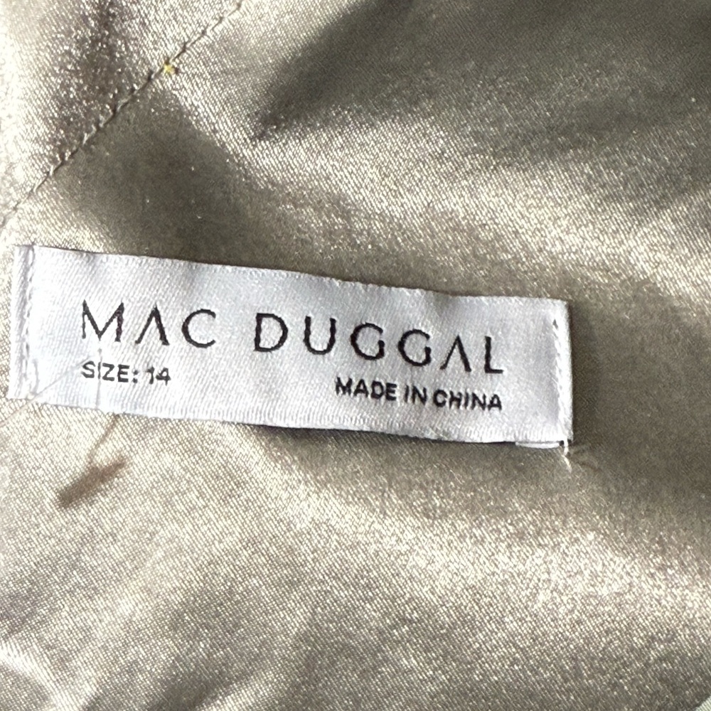 Mac Duggal FAUX WRAP ILLUSION BISHOP SLEEVE TIERED GOWN Sage NWT - Picture 14 of 16